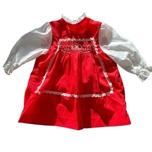 Polly Flinders Hand Smocked Vintage red dress 2T